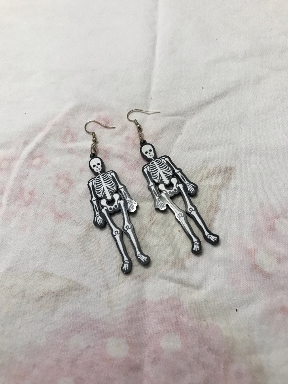 Black White Skull Acrylic Halloween Earrings